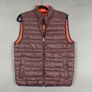 Michael Kors Vest Mens Medium Orange Navy Reversible Puffer Quilted MK Logo